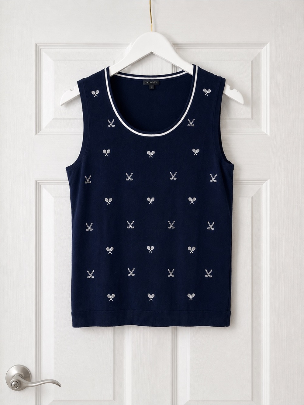 Talbots Navy Tennis Golf Sweater Tank Top Sleeveless Racket knit preppy medium